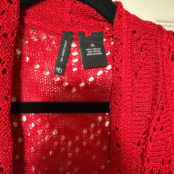 New Direction Cardigan Red, NWT.  XL. Long Open front with a little flutter. - Picture 3 of 4